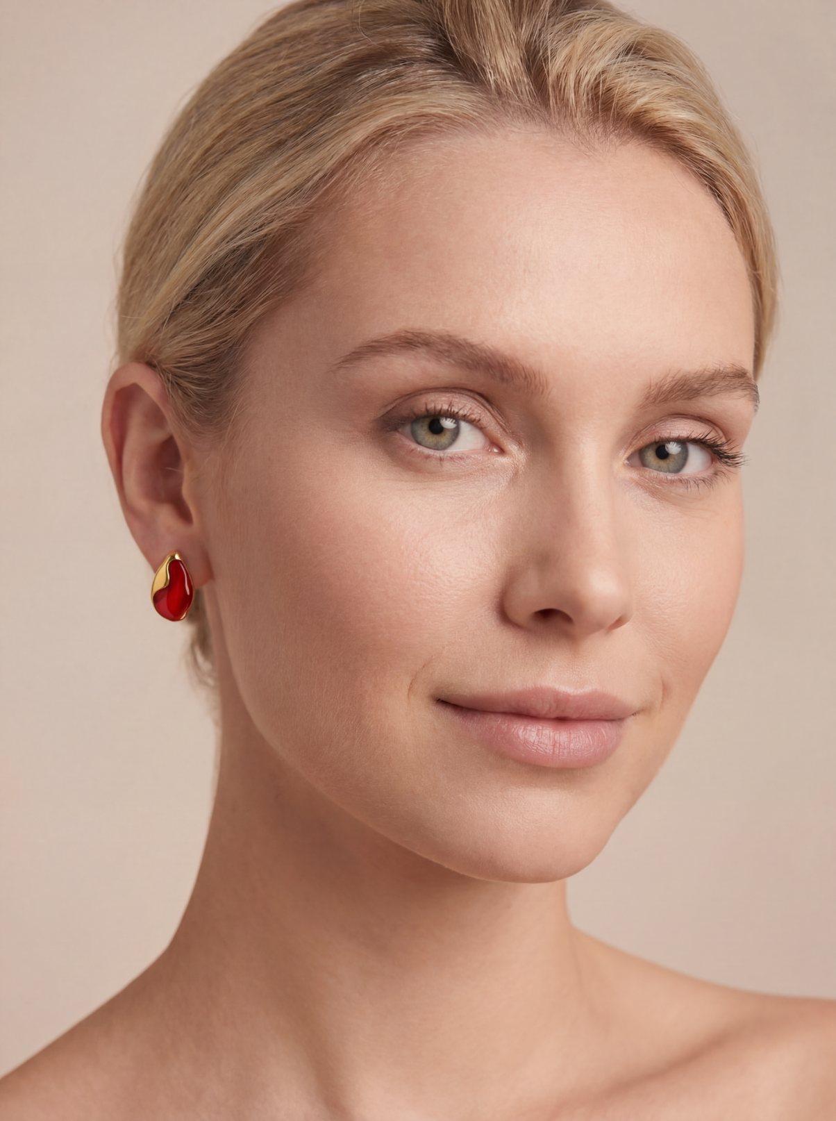 Hoop Earrings with Natural Red Stone | GOLD PLATED