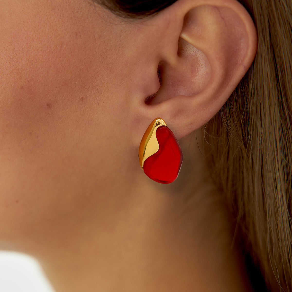 Hoop Earrings with Natural Red Stone | GOLD PLATED
