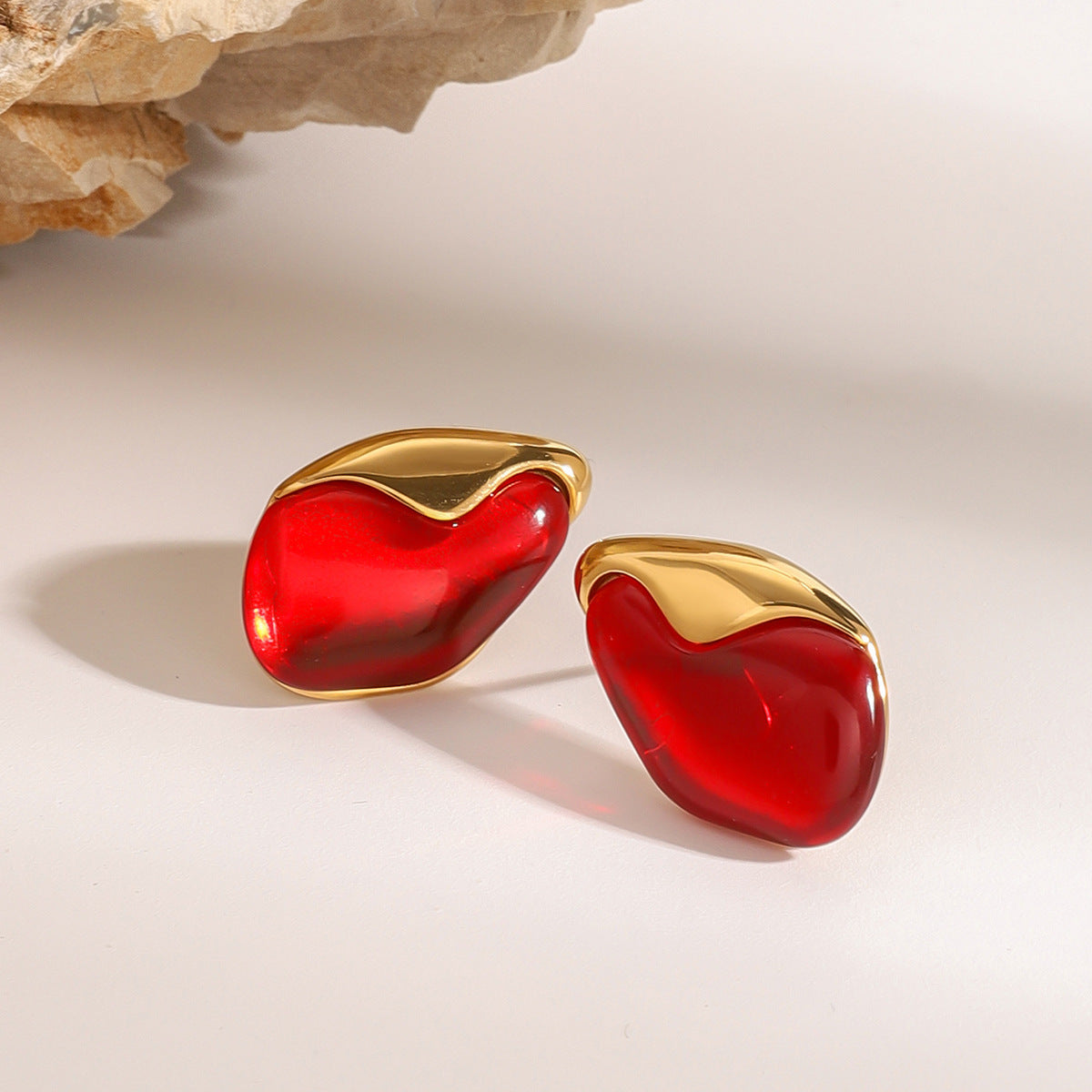 Hoop Earrings with Natural Red Stone | GOLD PLATED
