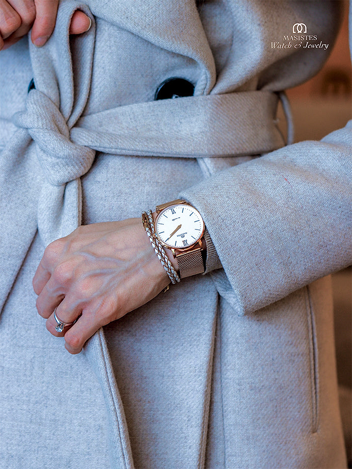 Masistes Classic en-Maille, 36 mm Swiss Quartz Watch, Rose Gold