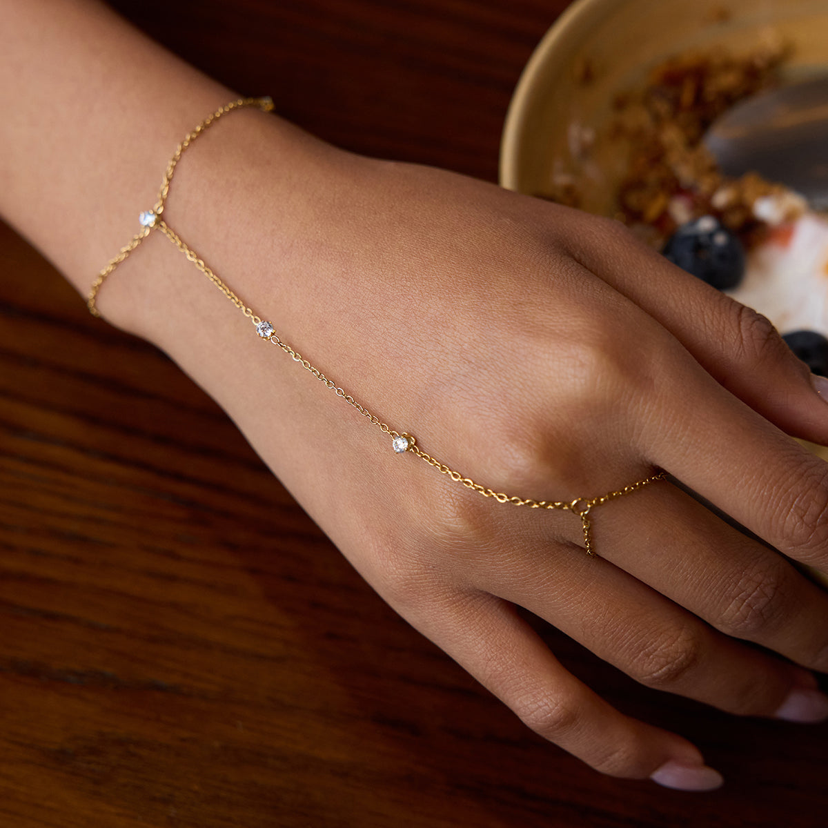 ZIRCONIA HAND CHAIN BRACELET | GOLD PLATED