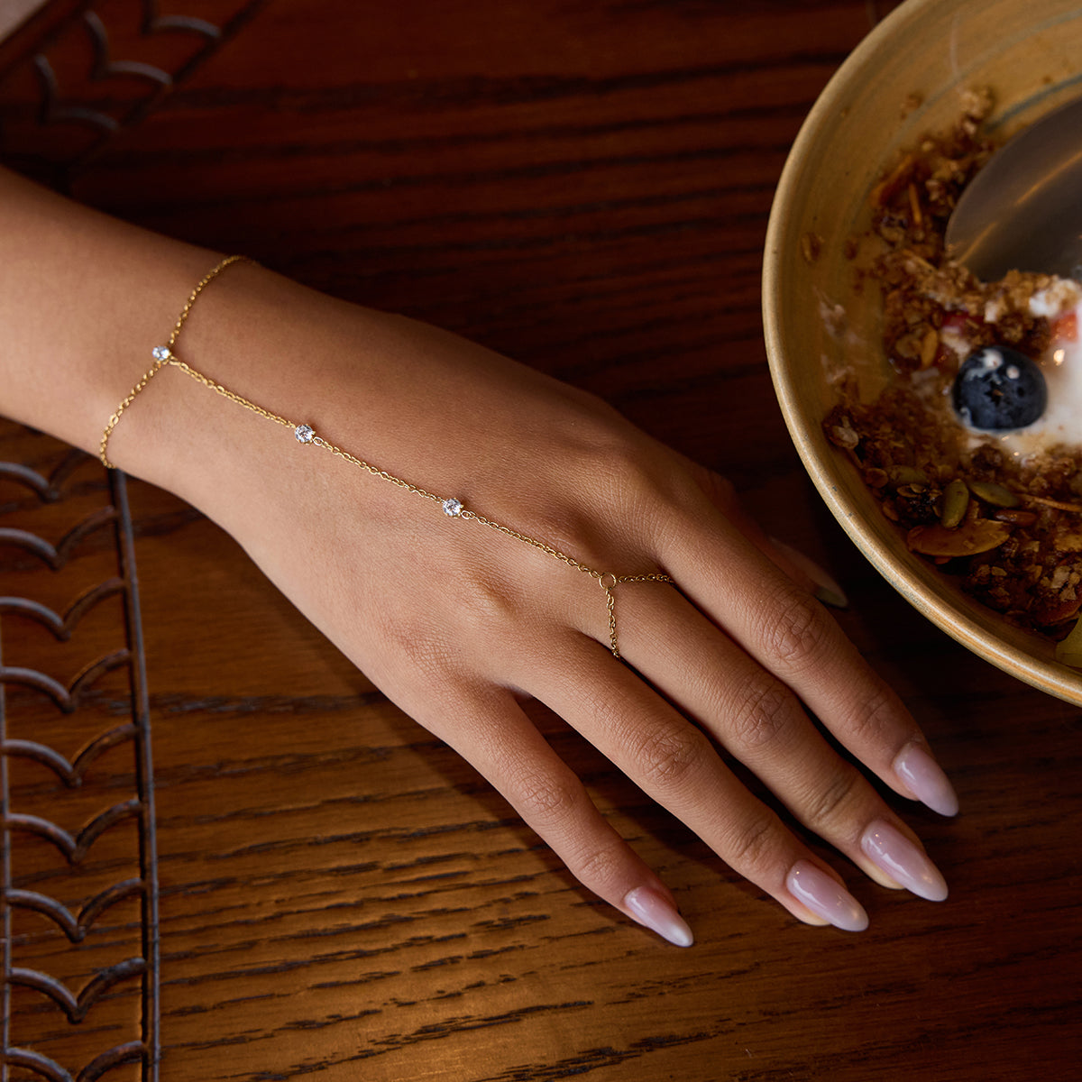 ZIRCONIA HAND CHAIN BRACELET | GOLD PLATED