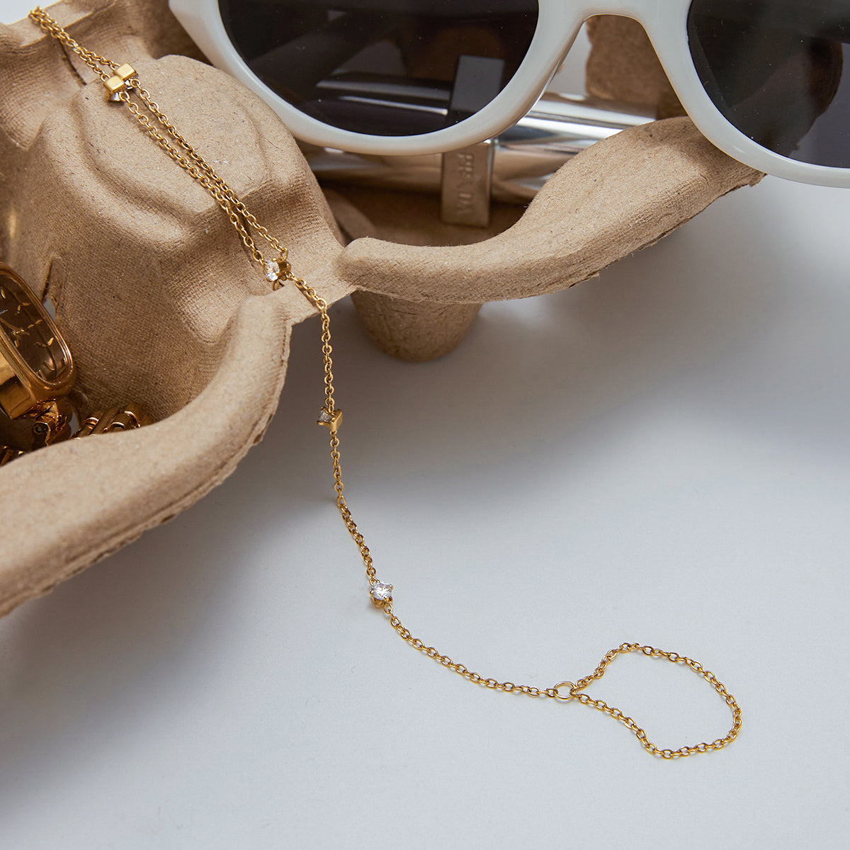 ZIRCONIA HAND CHAIN BRACELET | GOLD PLATED