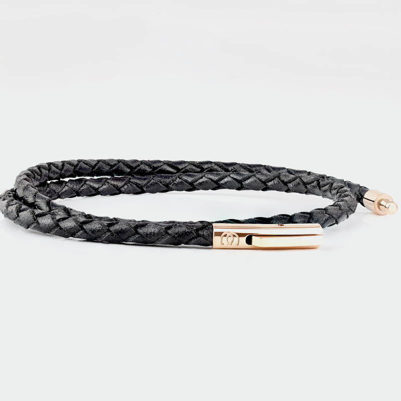 SUIVRE | LEATHER BRACELET | BLACK- in ROSE GOLD - MASISTES