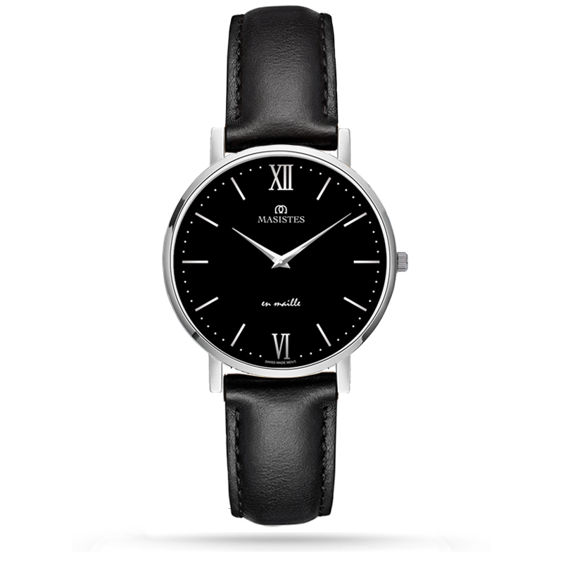 Women's Watch Classic En-Maille BLACK SILVER LEATHER 36mm